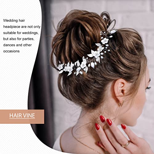 Unicra Gümüş Çiçek Gelin Düğün Saç Vine Rhinestone Gelin Saç Parçası Inci saç Aksesuarları Yaprak Headpieces Takı Kadınlar